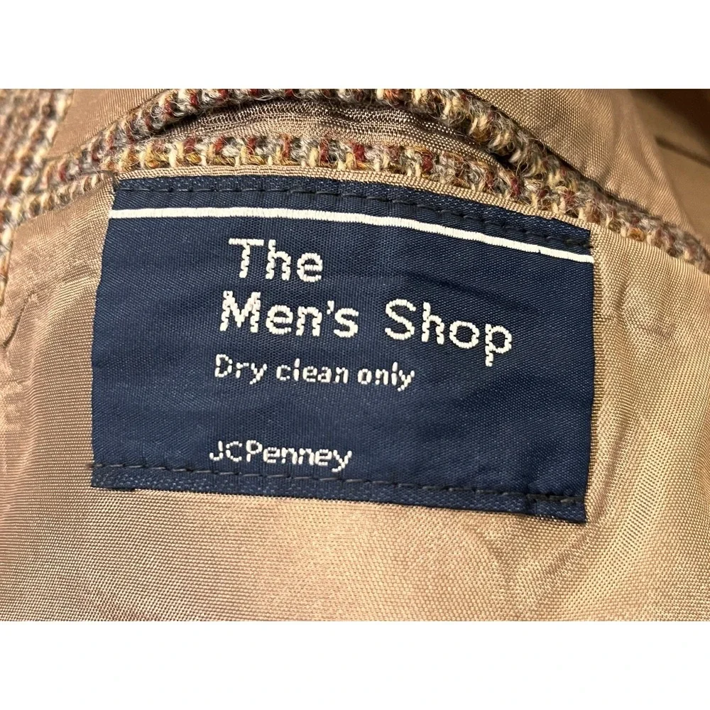 Vintage JC Penney Mens Shop Brown Wool Blazer Herringbone Mens Sz 42L Large